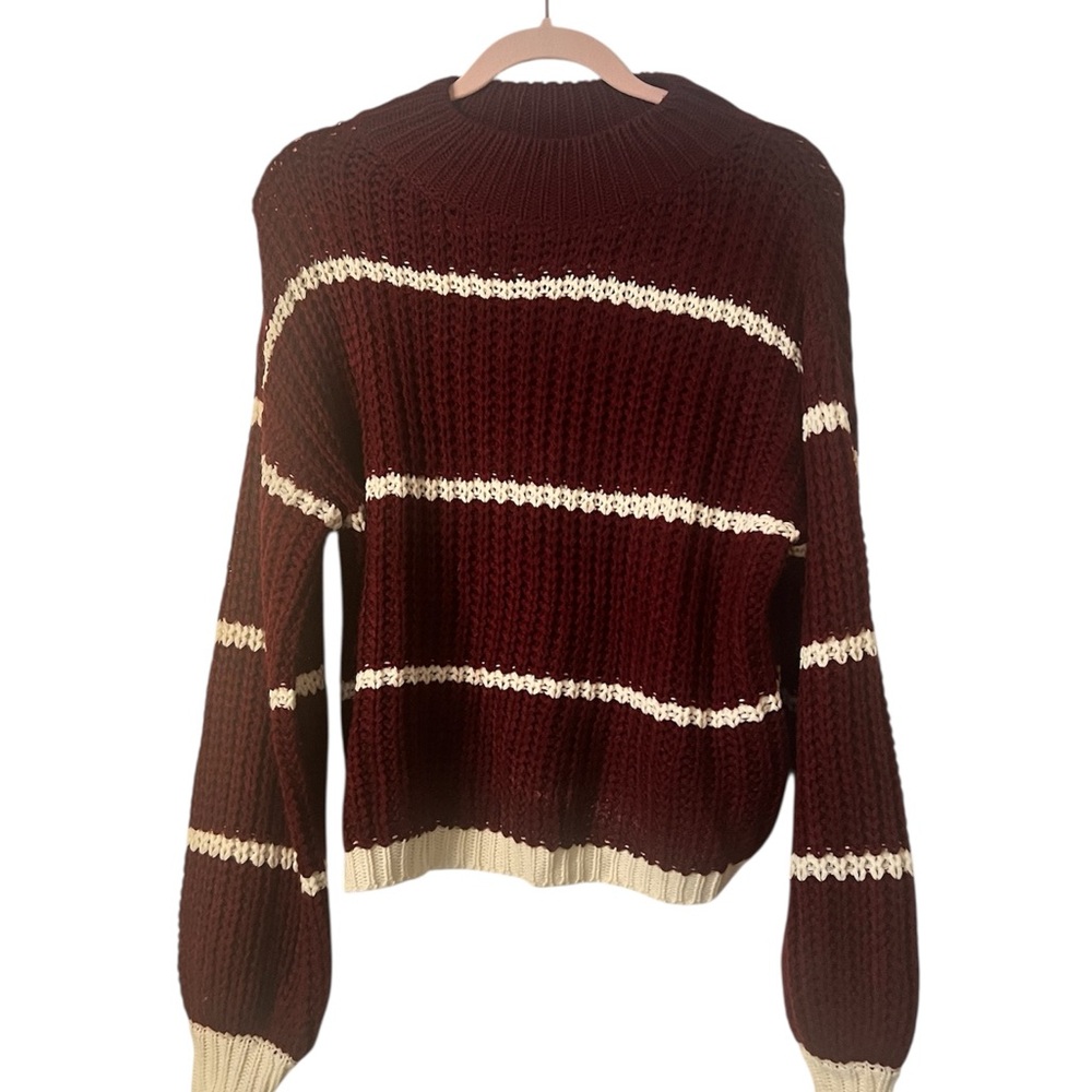 SHEIN Maroon and Cream Striped Knit Sweater
